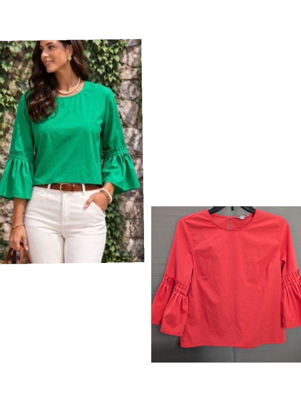 Marled Reunited Clothing  Coral Pleated Bell Sleeve Top Size Large